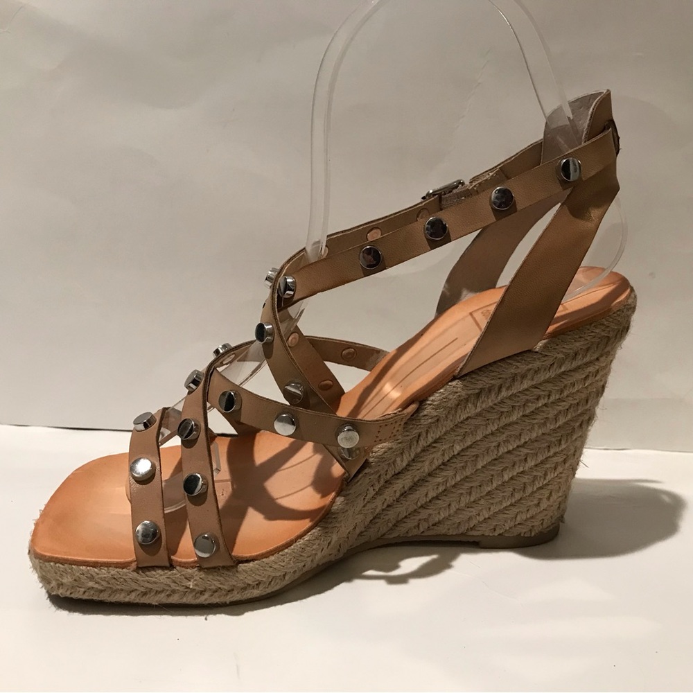 Dolce Vita Maxton Tan Espadrille Strappy Studded Square Toe Wedge Sandals 6 1/2 - Picture 5 of 15